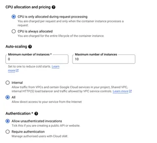 CPU Settings for Google Cloud Run