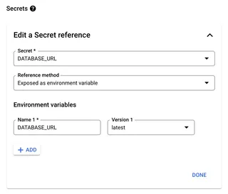 Set Secret Manager entry in Google Cloud Run