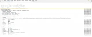 Opened browser console with output of debug information from Google Analytics